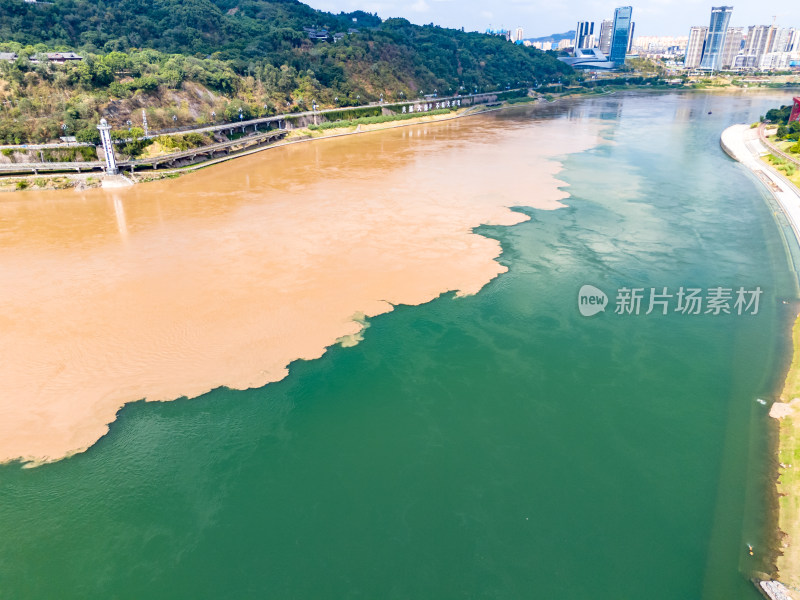 宜宾长江河流城市风光航拍图