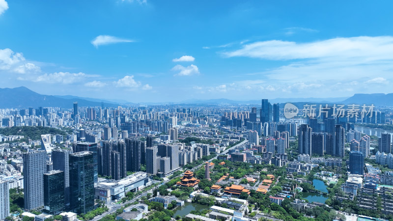 福州西禅古寺照片航拍城市寺庙古建筑风景