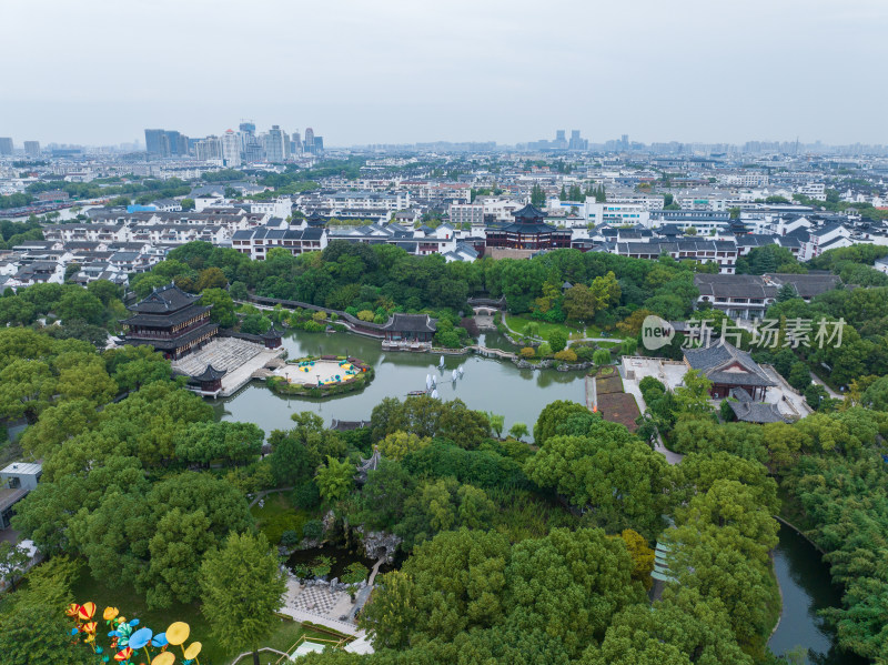 航拍苏州盘门景区中式园林建筑苏州古城