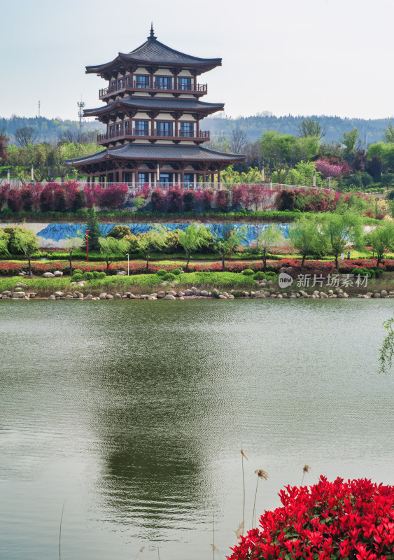 渭南南湖公园，河对岸的春天风景