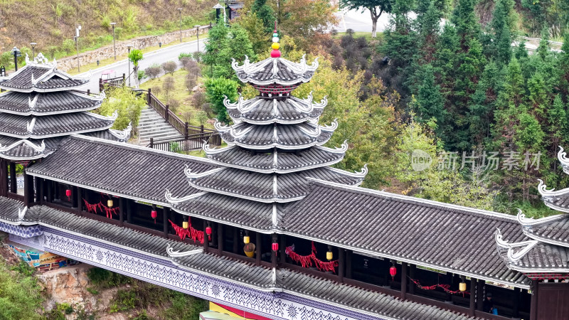 特色少数民族风雨桥航拍图