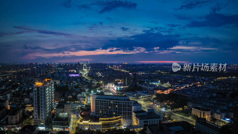 航拍昆山城市建筑风光夜景大景