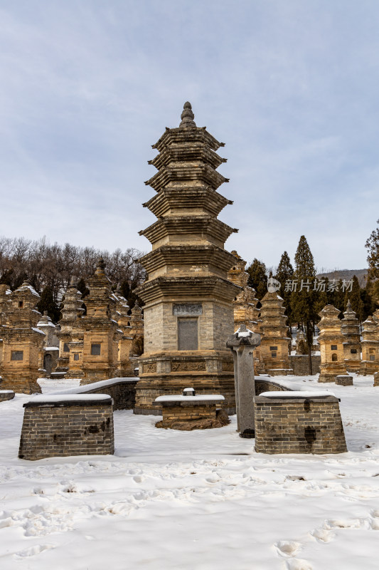 雪后少林寺古塔林景观