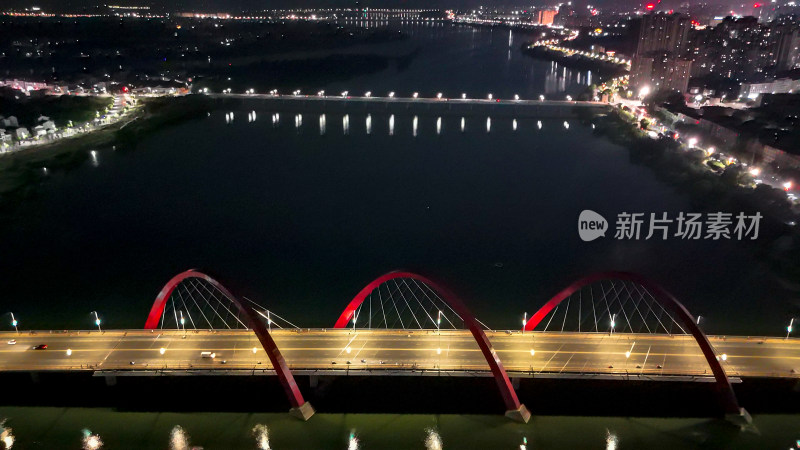 江西抚州抚河桥梁夜景航拍图