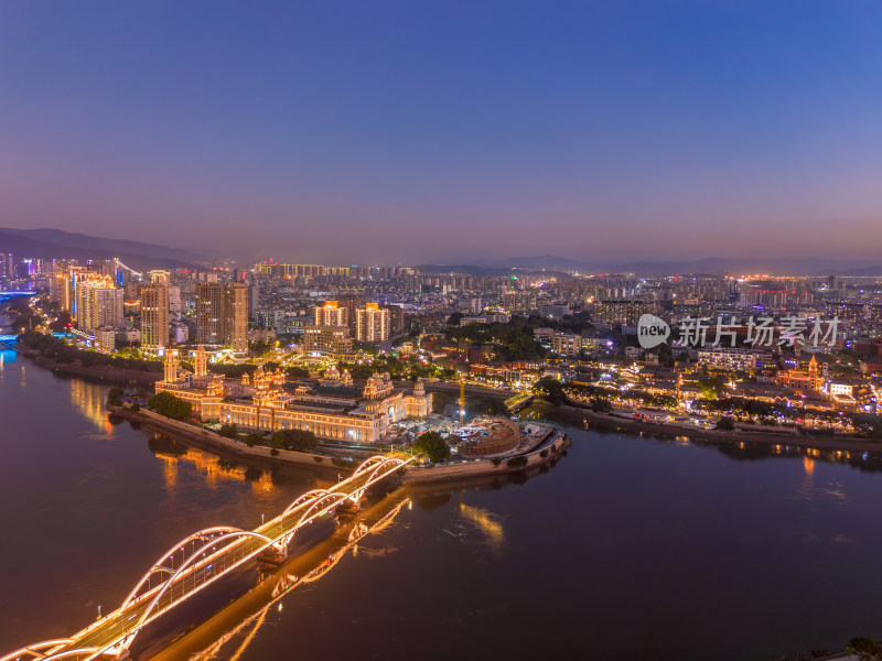 航拍福州中洲岛夜景