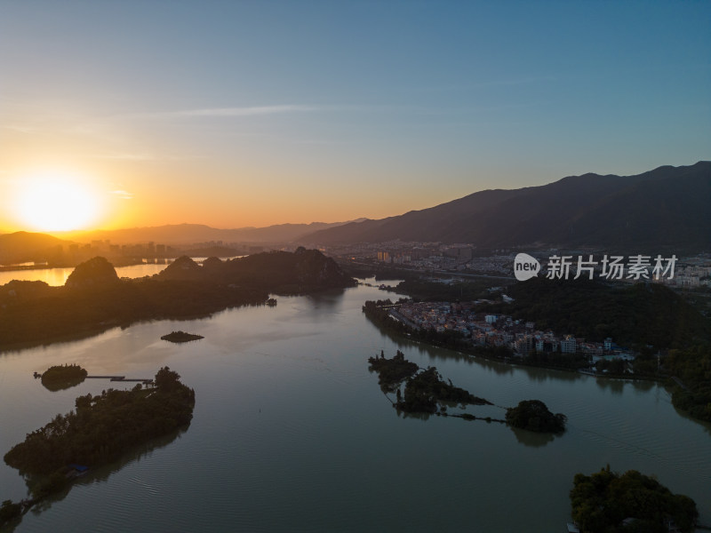 广东肇庆星湖风景区肇庆日落航拍