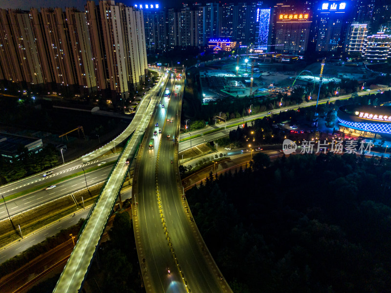 陕西宝鸡城市夜景灯光航拍图