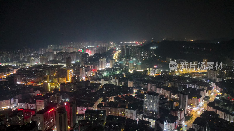 四川达州中心广场夜景灯光航拍图