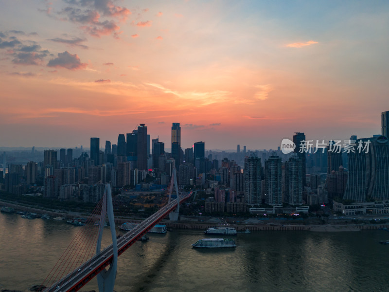 重庆城市晚霞夕阳航拍图