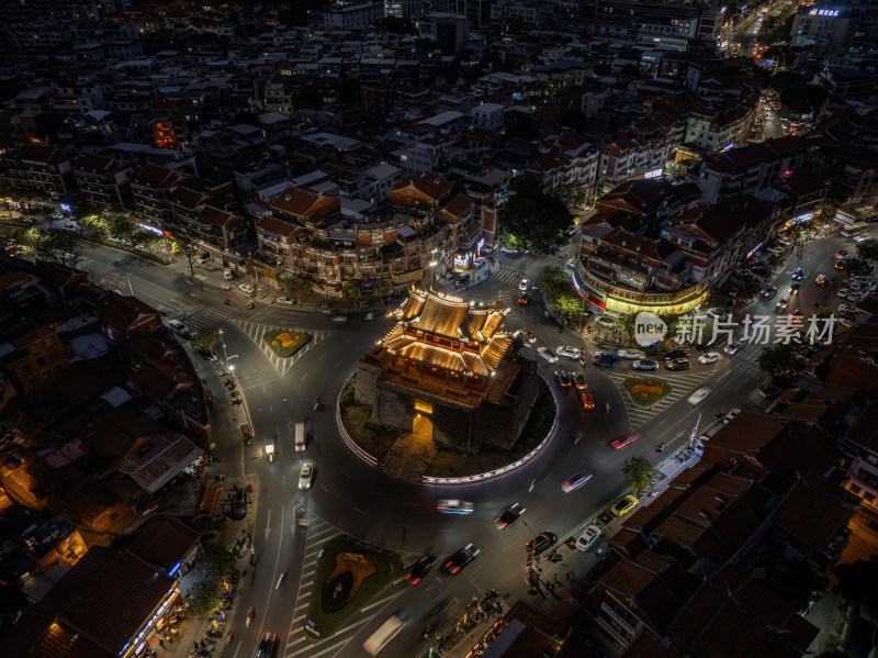 福建泉州朝天门古建筑泉州地标夜景夜晚航拍