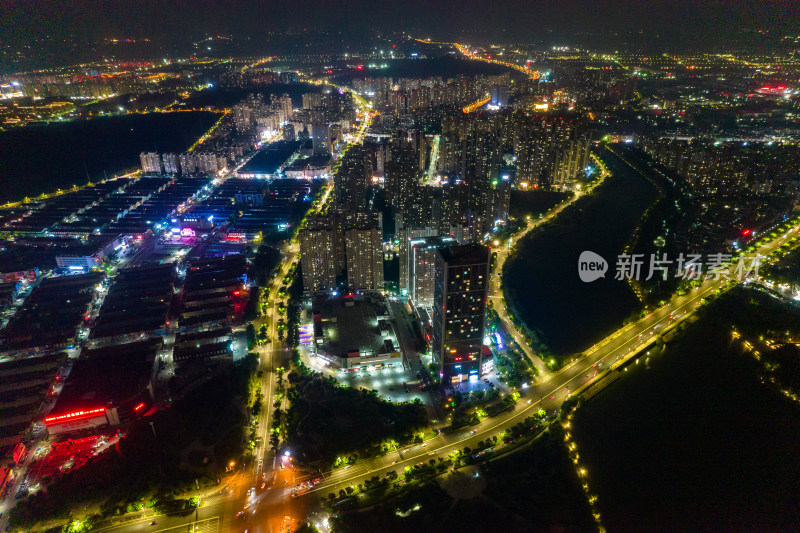 安徽蚌埠城市大景夜景灯光航拍图