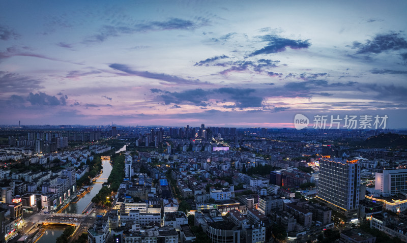 航拍昆山城市建筑风光夜景大景