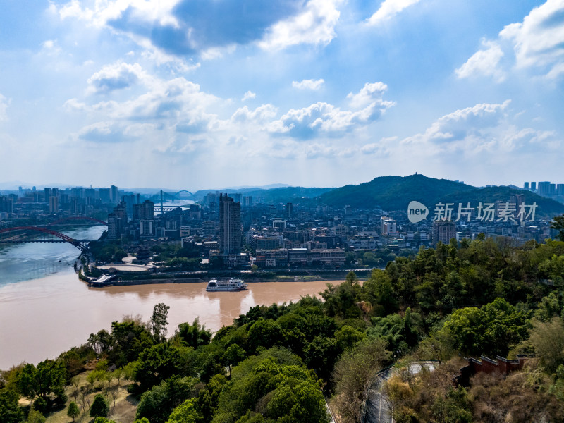 宜宾城市大景绿化植物航拍图