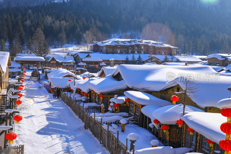 冬天大雪积雪的村庄