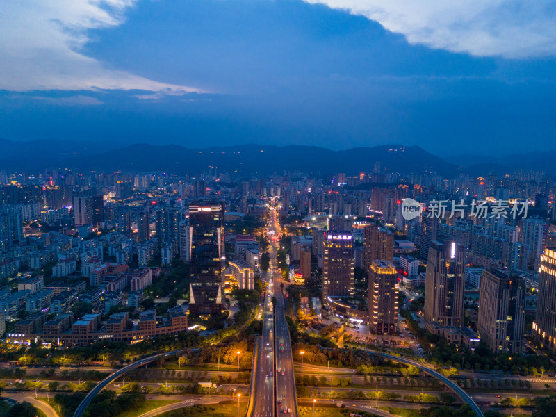 福建莆田城市大景夜景灯光航拍图