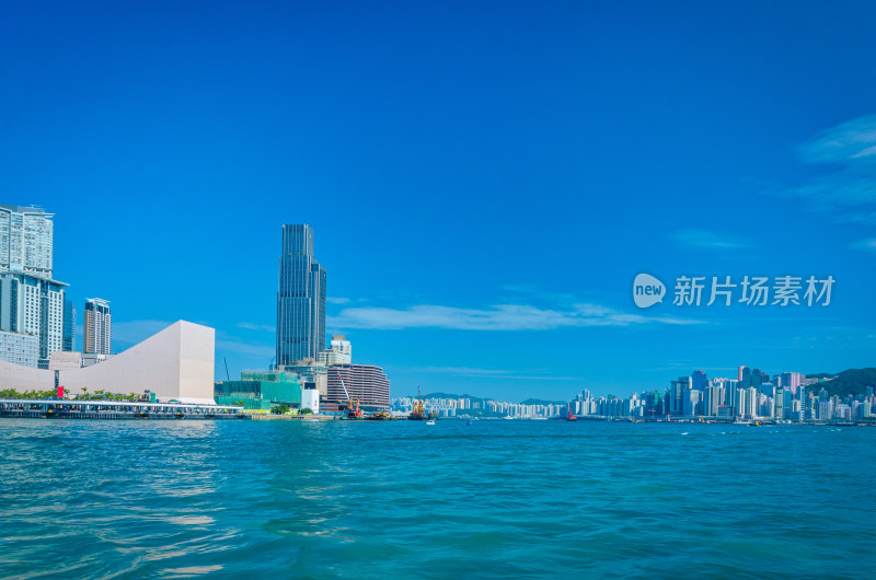 香港维多利亚港滨海城市高楼建筑与海景风光