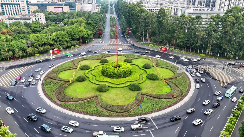 城市绿化植物眉山交通转盘航拍图