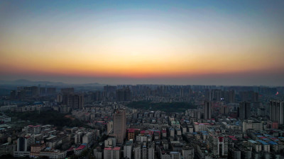 航拍湖南衡阳城市夕阳晚霞日落航拍图