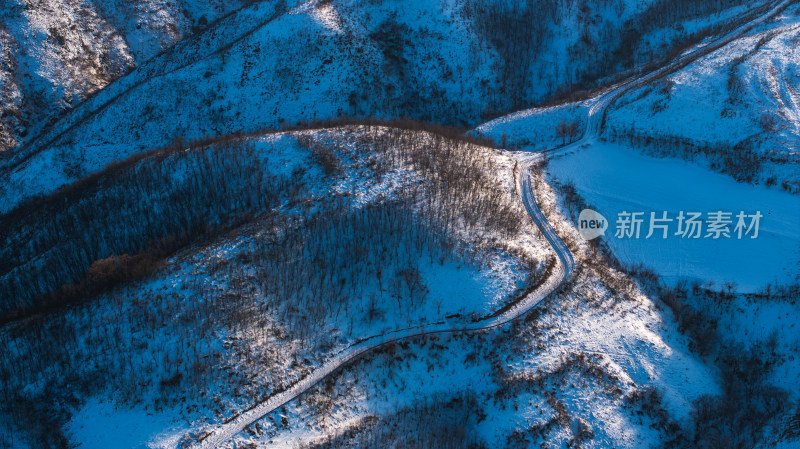 冬季雪后豫西丘陵山区自然风景航拍