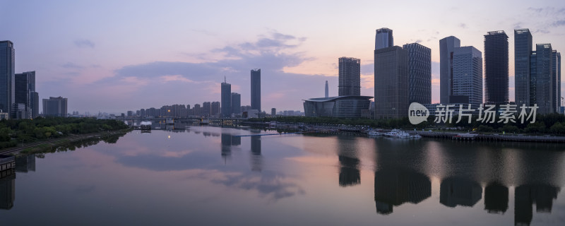 天津滨海海河响螺湾于家堡日出城市风光航拍