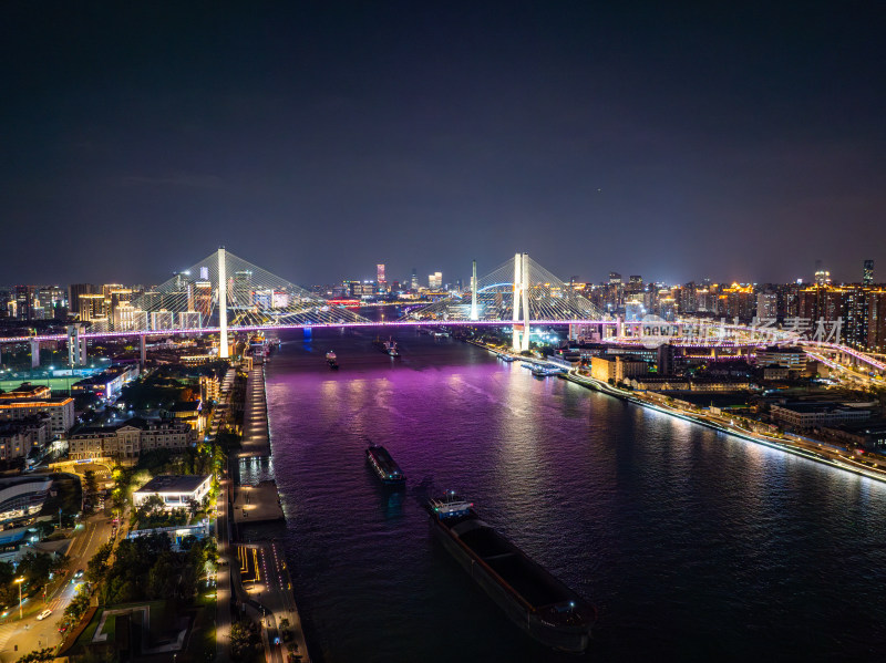 航拍上海黄浦江南浦大桥夜景