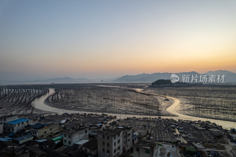 福建霞浦海岛海边滩涂日落晚霞自然风光