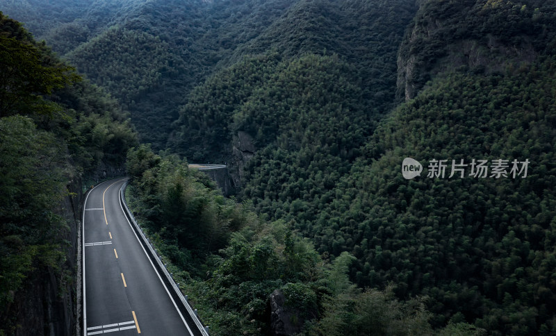 航拍安吉山林里的盘山公路