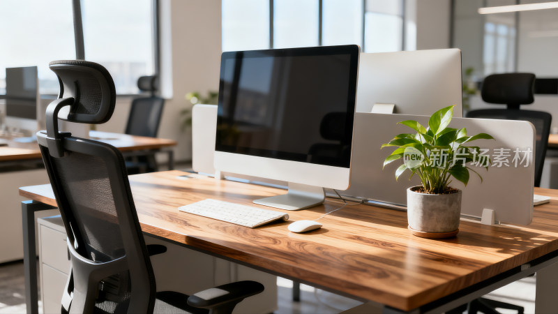 现代办公室电脑办公桌场景