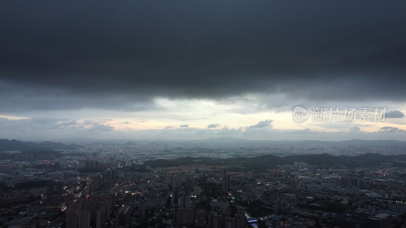 航拍广东省东莞市清溪镇乌云天气城市风光