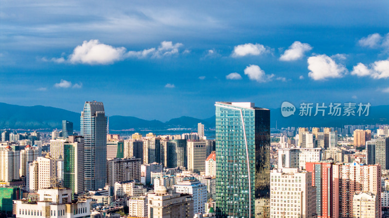 云南昆明主城区高楼清晨航拍