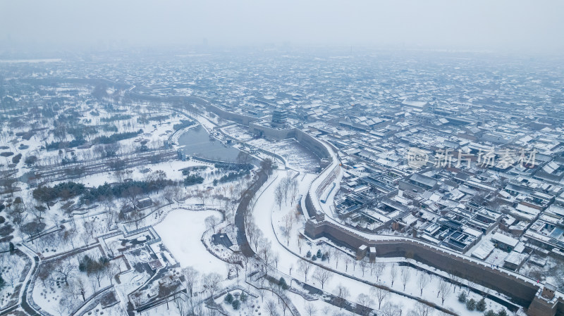 山西晋中平遥古城雪景航拍风景宣传