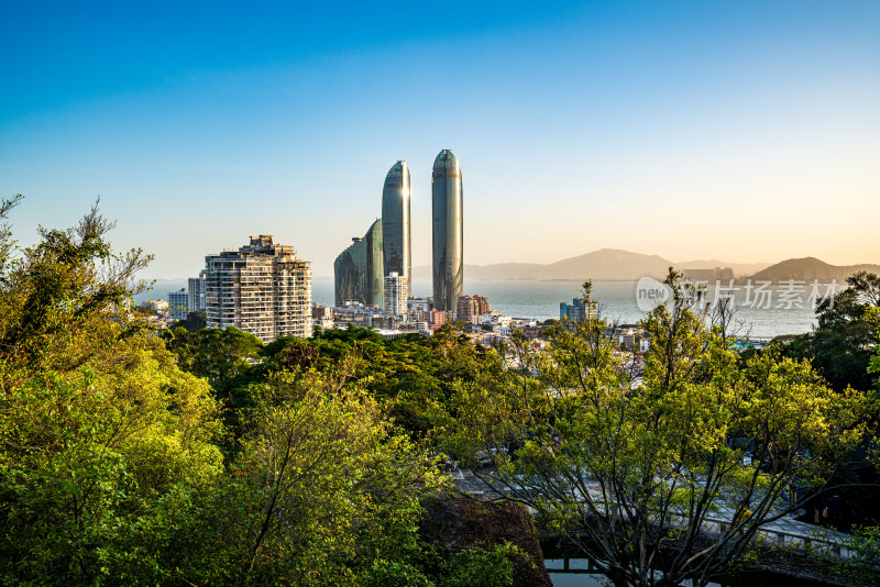 福建厦门双子塔城市风景航拍