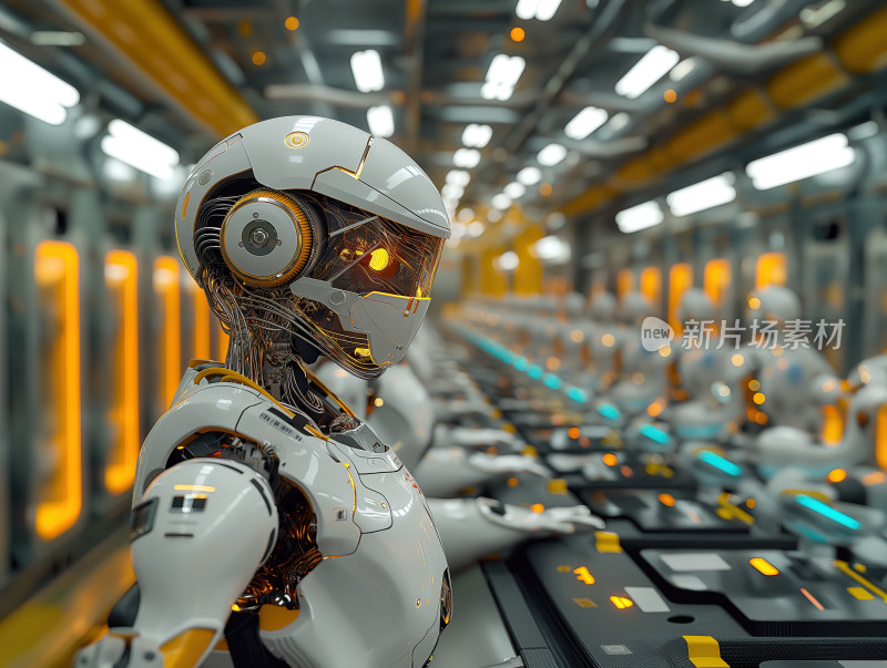 人工智能机器人在工业流水线前工作