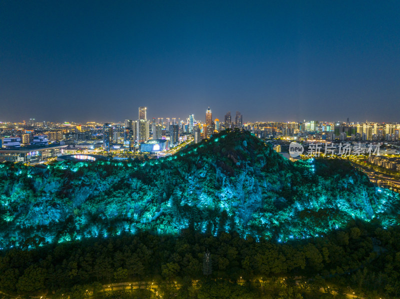 航拍苏州高新区狮子山繁华都市圈夜景