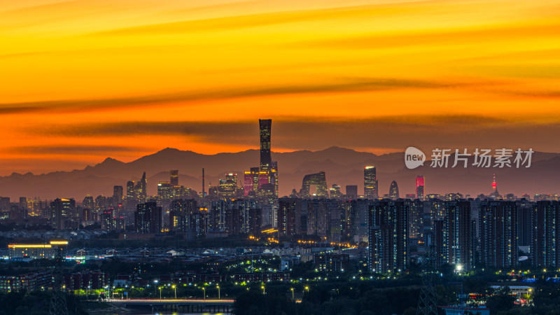 北京黄昏时分的北京城市建筑全景