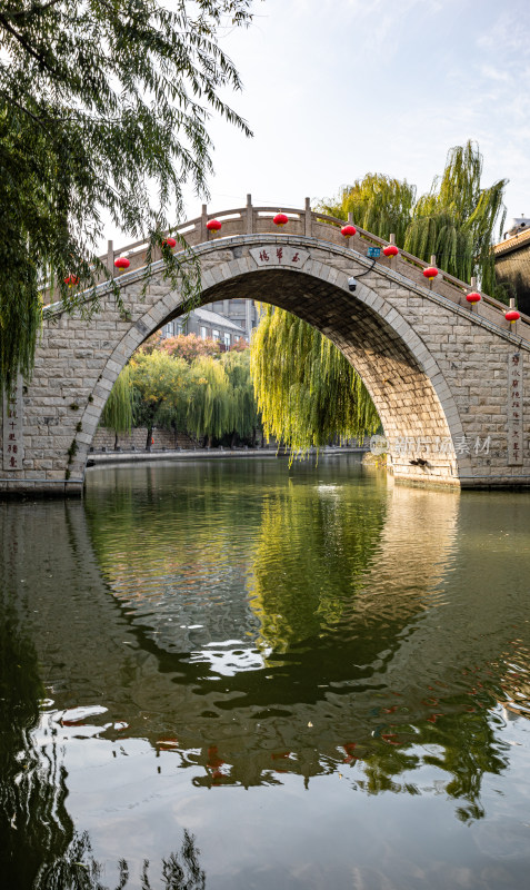 济宁老运河越河河道桥梁城市建筑倒影景观