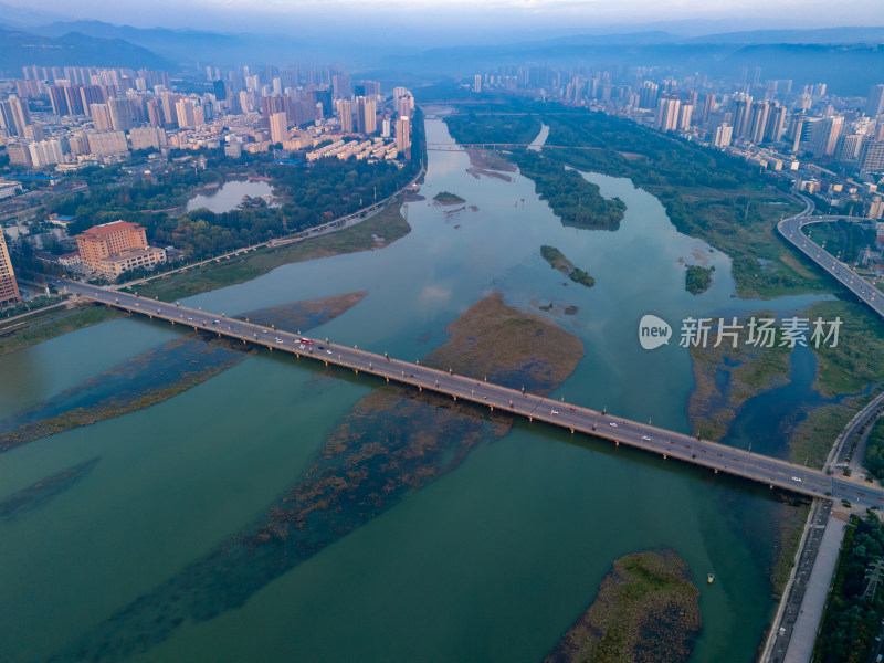 陕西宝鸡城市风光航拍图