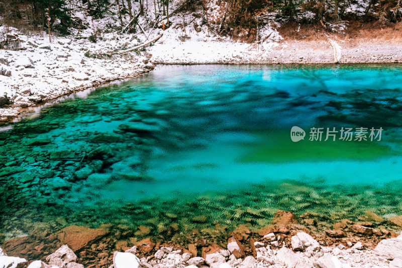 川西九寨沟冬季雪山碧蓝海子唯美