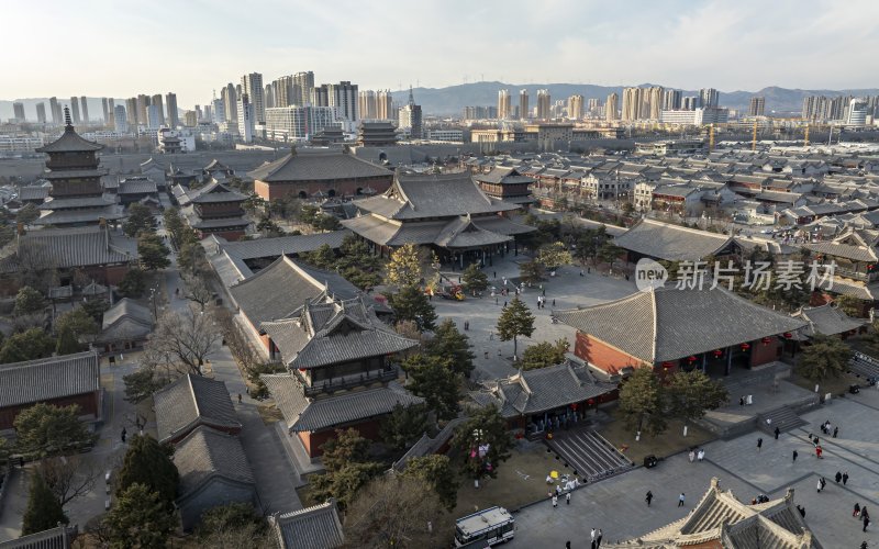 山西省大同市大同古城华严寺航拍