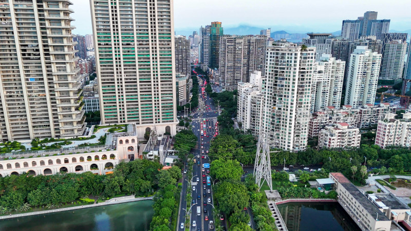 福建厦门高峰期拥堵交通航拍