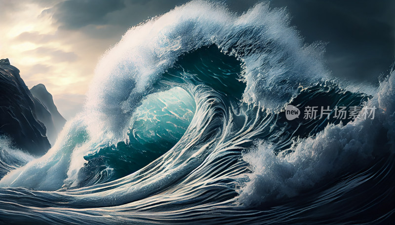 巨浪浪潮汹涌的大海