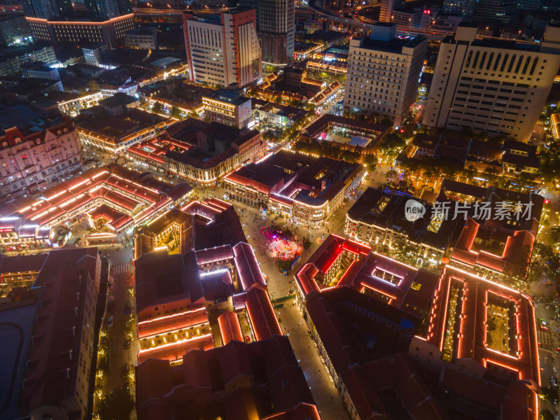 青岛大鲍岛历史文化街区城市夜景航拍全景