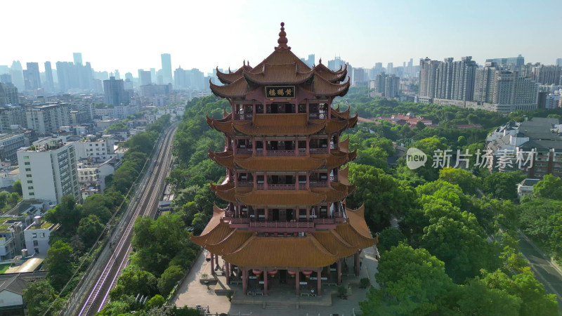 航拍湖北武汉黄鹤楼景区