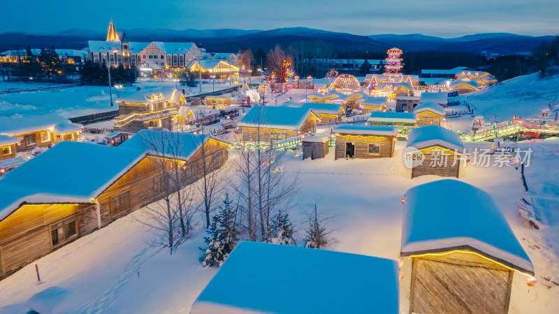 中国雪乡夜景航拍