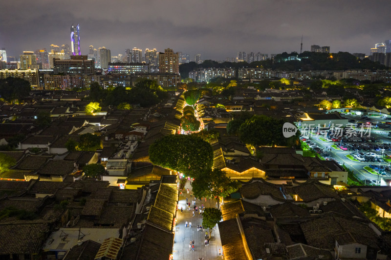 航拍福州三坊七巷夜景