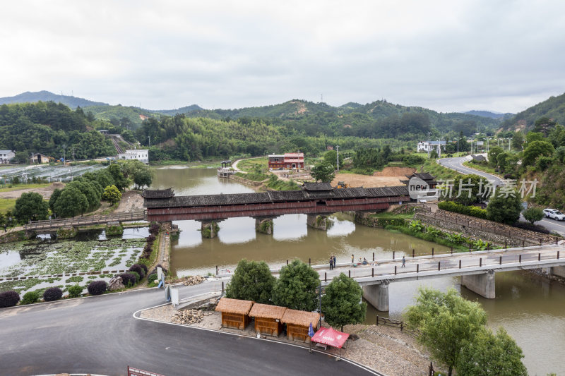 福建连城永隆廊桥景区晨曦航拍