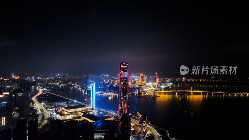 珠海中心大厦夜景航拍城市夜晚摩天大楼灯光