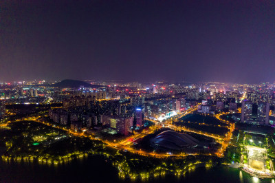 航拍安徽蚌埠城市夜景灯光