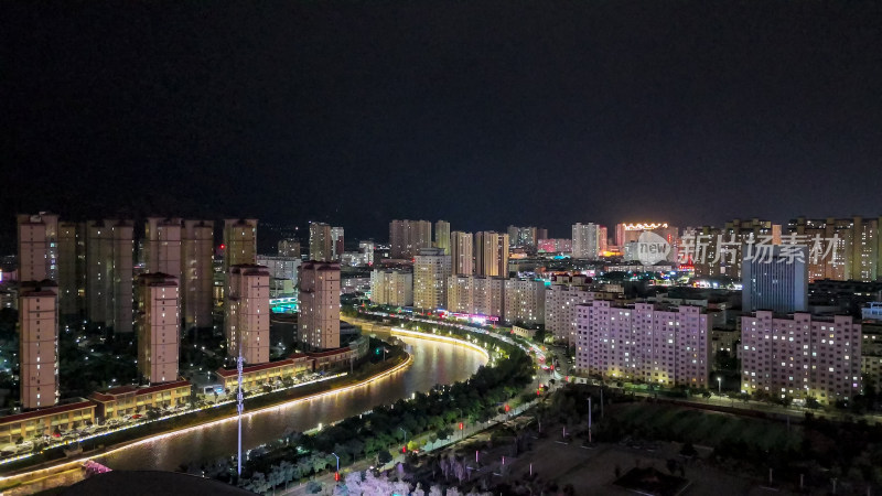 甘肃定西城市夜景灯光航拍图