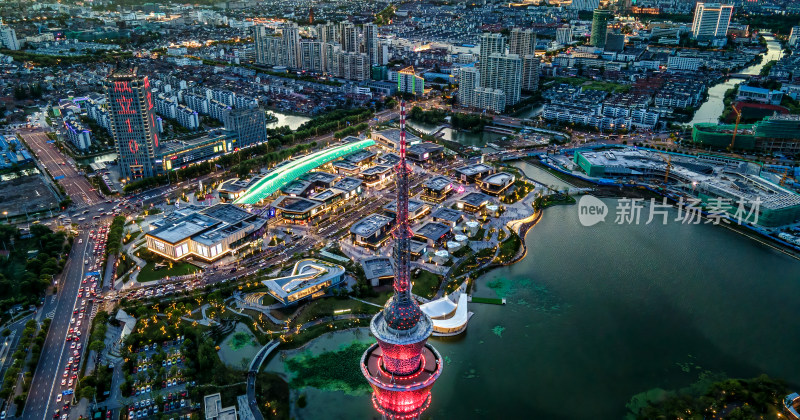 常熟琴湖城市地标建筑航拍全景